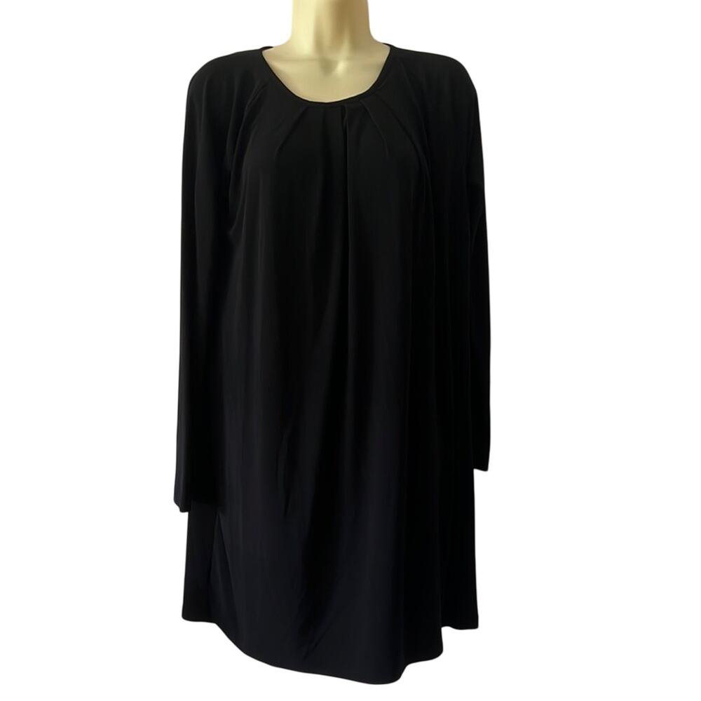 Context Size L Black Knit Dress Womans Long Sleeves Pleats Minimalist